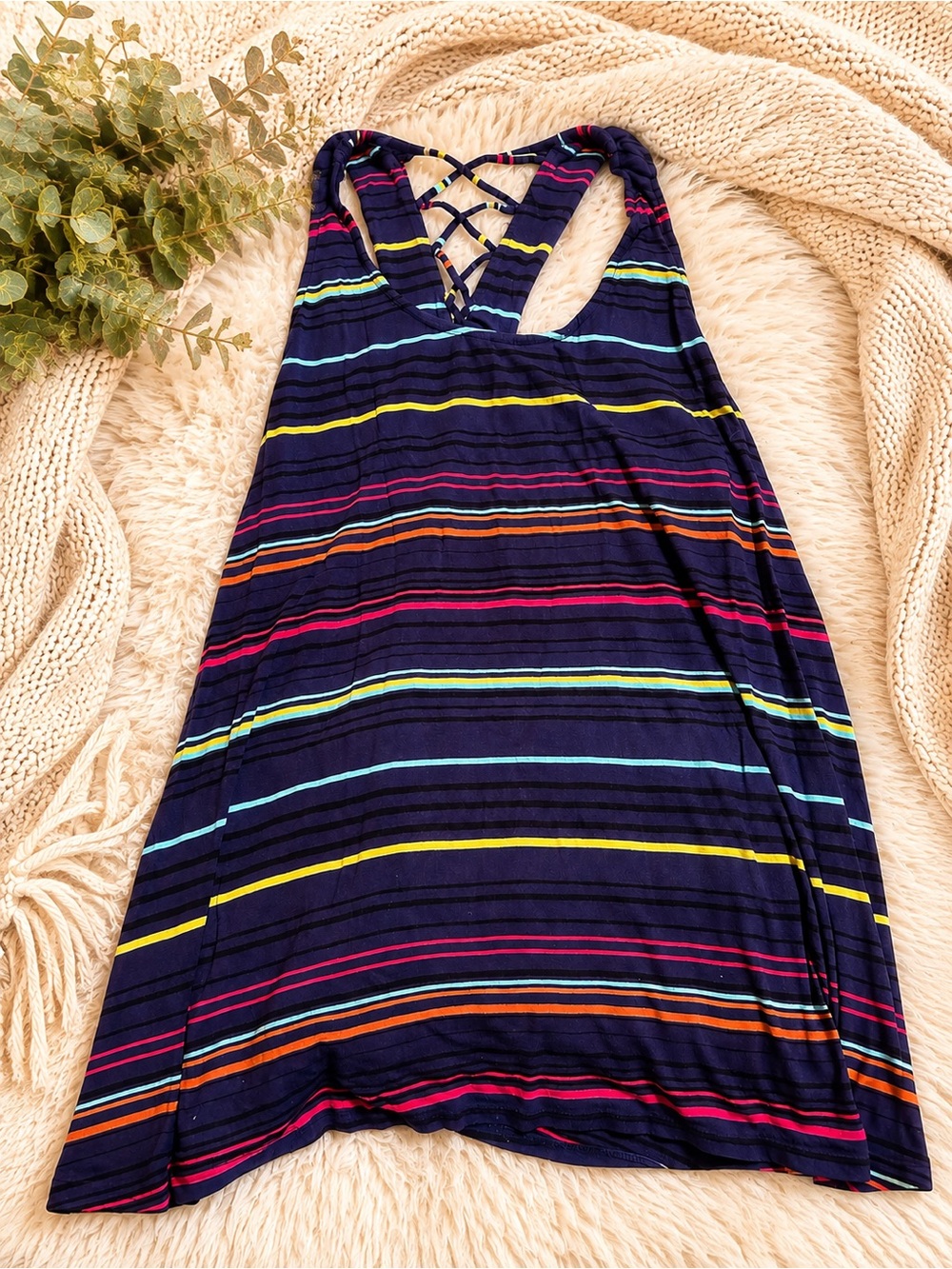 Maurices Navy Multicolor Striped Racerback top